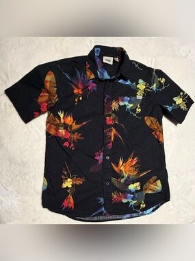 Vans Black Button-Down Shirt with Multicolor Tropical Print